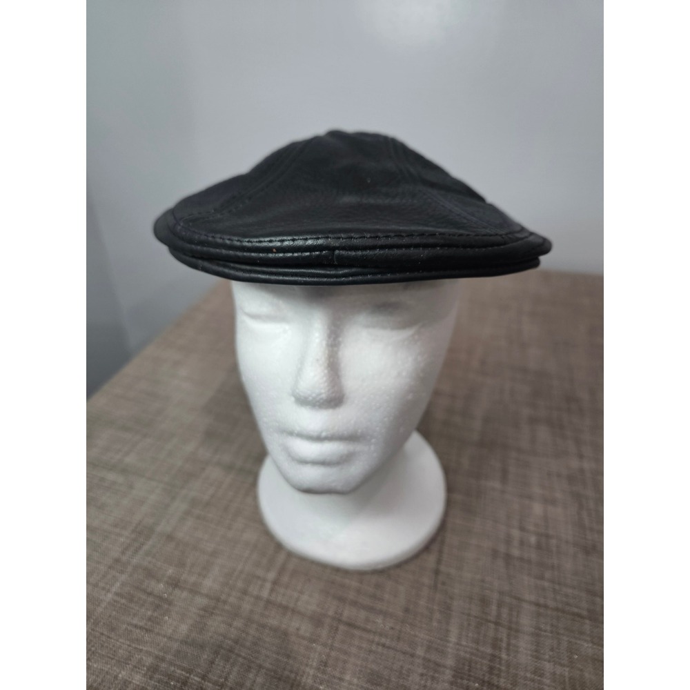 Lady Rider Black Leather Flat Cap Rose Embroidered Biker Hat L/XL